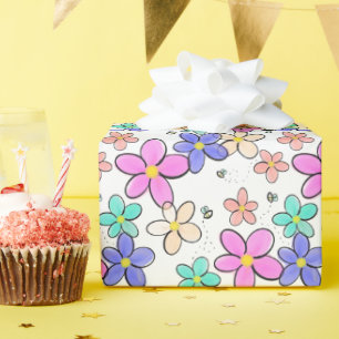 farbenfrohe Regenbogen-Blume Hummeln blühend Geschenkpapier