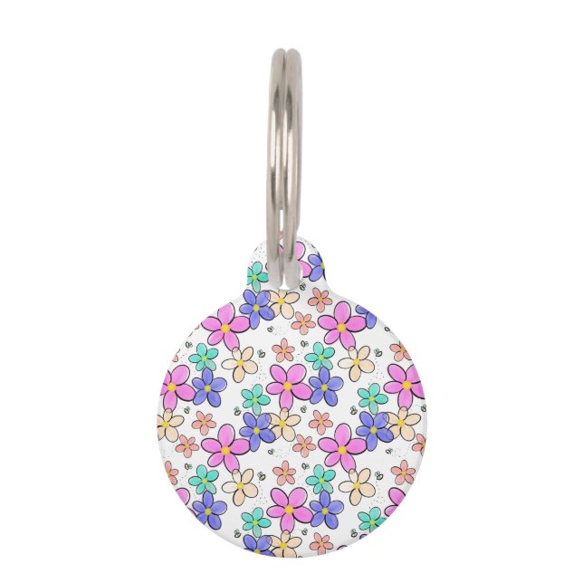 farbenfrohe Regenbogen-Blume Hummeln blühend Haustiermarke (Vorderseite)