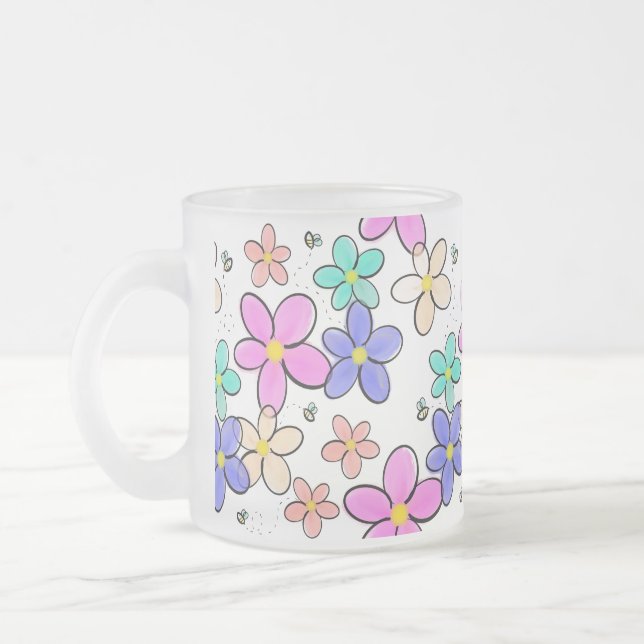 farbenfrohe Regenbogen-Blume Hummeln blühend Mattglastasse (Links)