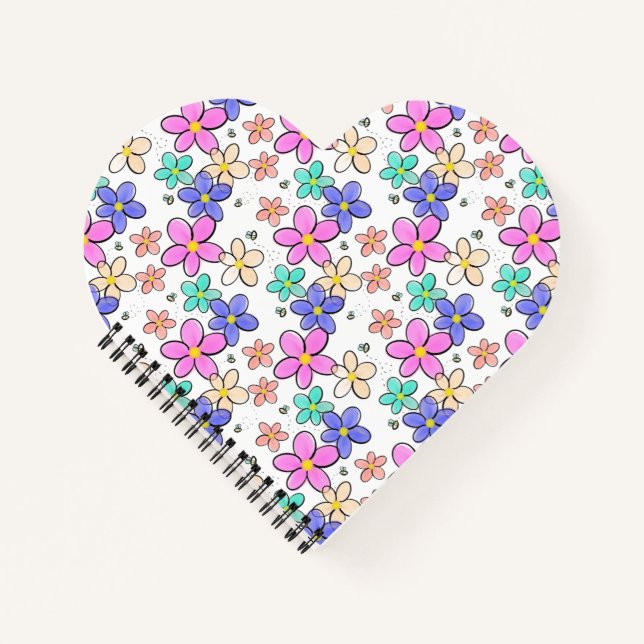 farbenfrohe Regenbogen-Blume Hummeln blühend Notizbuch (Vorderseite)