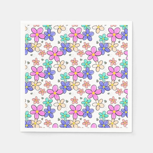 farbenfrohe Regenbogen-Blume Hummeln blühend Serviette (Vorderseite)