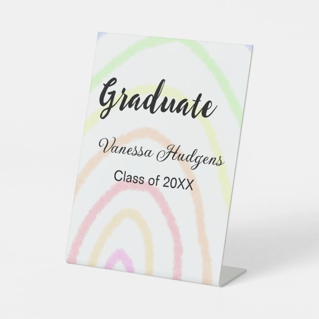 Farbenfrohe Regenbogen-Boho-Abschluss geben Jahr Sockelschild (Vorderseite)