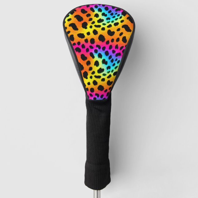 Farbenfrohe Regenbogen-Cheetah Nahtloses Muster Golf Headcover (Vorderseite)