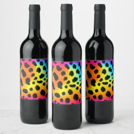 Farbenfrohe Regenbogen-Cheetah Nahtloses Muster Weinetikett