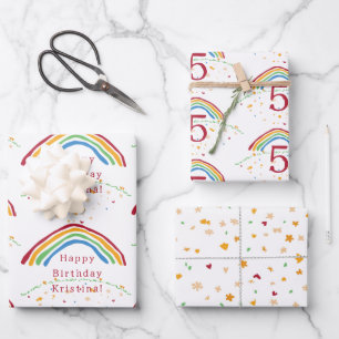 Farbenfrohe Regenbogen Confetti Custom Geschenkpapier Set