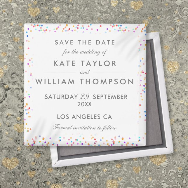 Farbenfrohe Regenbogen Confetti Save the Date Magnet (Colorful Rainbow Confetti Wedding Save The Date Magnet)