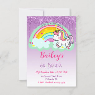 Farbenfrohe Regenbogen Einhorn Geburtstag Einladung