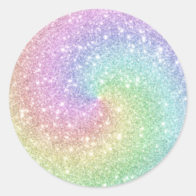 Farbenfrohe Regenbogen Einhorn Glitzer Spiral Mode Runder Aufkleber (Vorderseite)