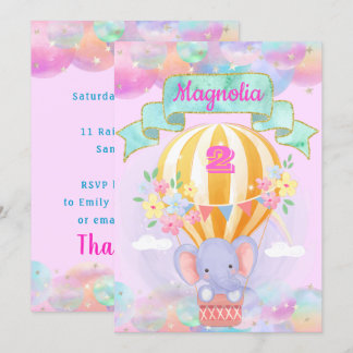 Farbenfrohe Regenbogen Einhorn Heißluftballon Elef Einladung