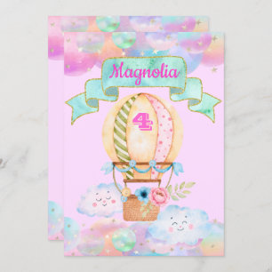 Farbenfrohe Regenbogen Einhorn Heißluftballon Gebu Einladung