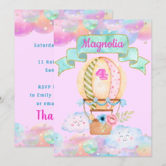 Farbenfrohe Regenbogen Einhorn Heißluftballon Gebu Einladung