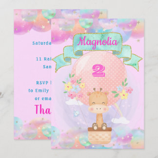 Farbenfrohe Regenbogen Einhorn Heißluftballon Gira Einladung