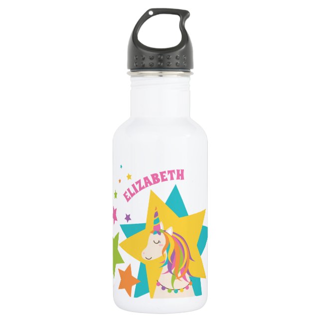 Farbenfrohe Regenbogen Einhorn Sterne Girly Indivi Edelstahlflasche (Vorderseite)