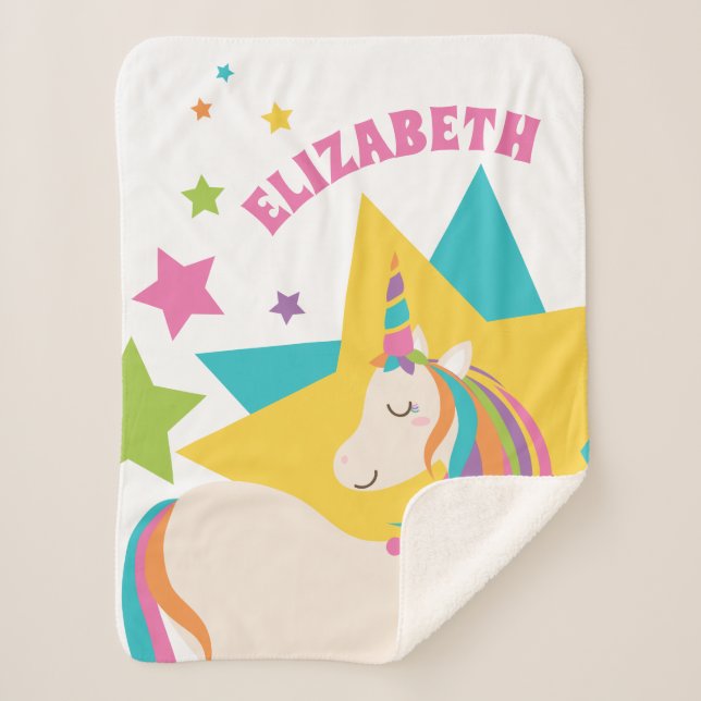 Farbenfrohe Regenbogen Einhorn Sterne Girly Indivi Sherpadecke (Vorderseite)