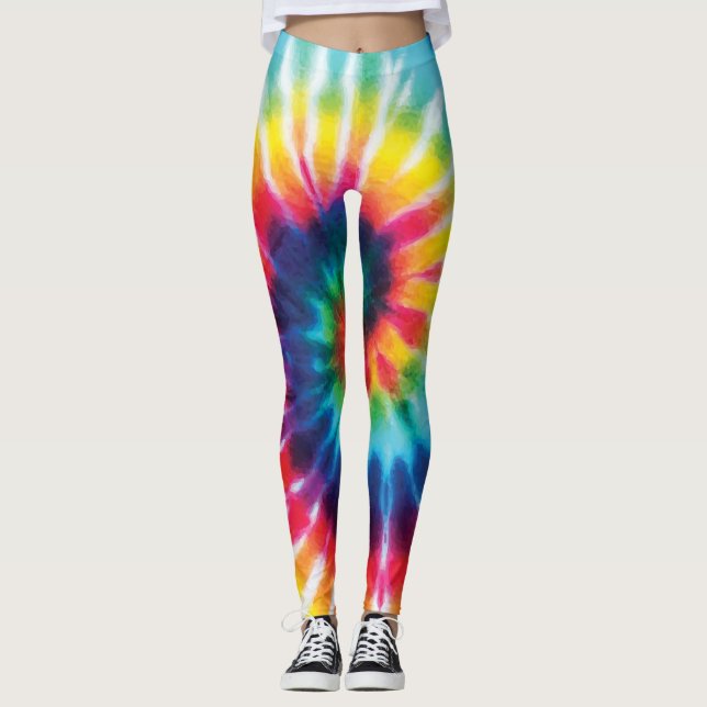 Farbenfrohe Regenbogen-Gefärbte Krawatte Kostüm Leggings (Vorderseite)