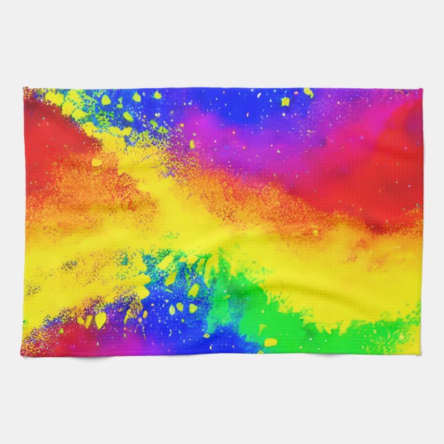 Farbenfrohe Regenbogen-geschweißte Paint-Muster Geschirrtuch (Horizontal)