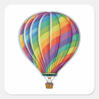 Farbenfrohe Regenbogen Heißluftballon Quadratischer Aufkleber