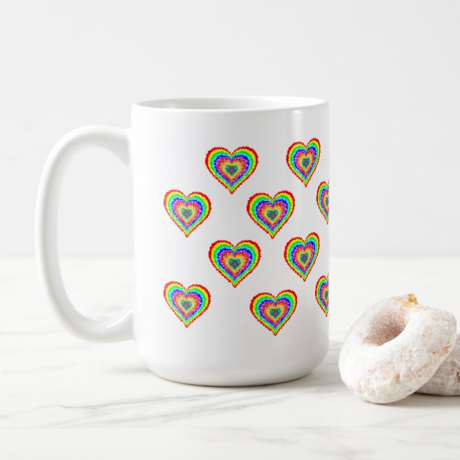 Farbenfrohe Regenbogen Herz Gemusterte Kaffee-Tass Kaffeetasse (Mit Donut)
