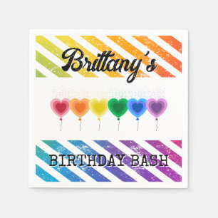 Farbenfrohe Regenbogen Herzblasen Name Geburtstag Serviette