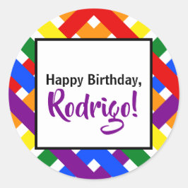 Farbenfrohe Regenbogen-Kreuzstreifen zum Geburtsta Runder Aufkleber