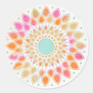 Farbenfrohe Regenbogen Lotus Blume Mandala Runder Aufkleber