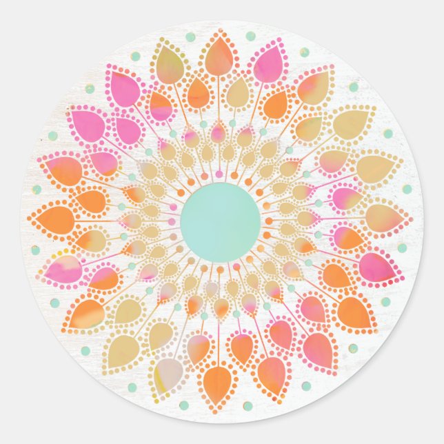 Farbenfrohe Regenbogen Lotus Blume Mandala Runder Aufkleber (Vorderseite)