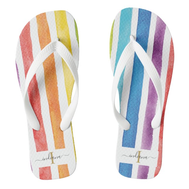 Farbenfrohe Regenbogen-Monogramm Streifen Sommer u Flip Flops (Fußbett)