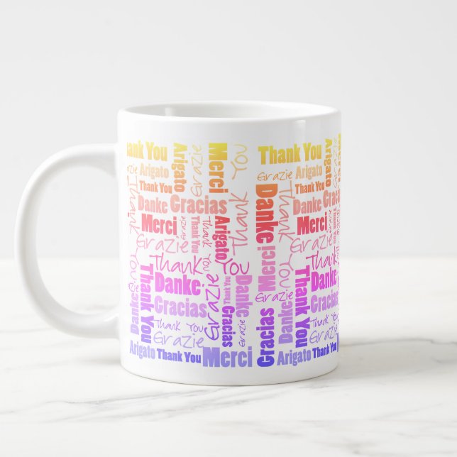 Farbenfrohe Regenbogen Multilingual Danke Word Clo Jumbo-Tasse (Links)