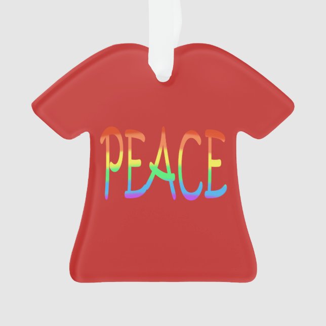 Farbenfrohe Regenbogen Peace Word Rote Ornamente (Vorderseite)