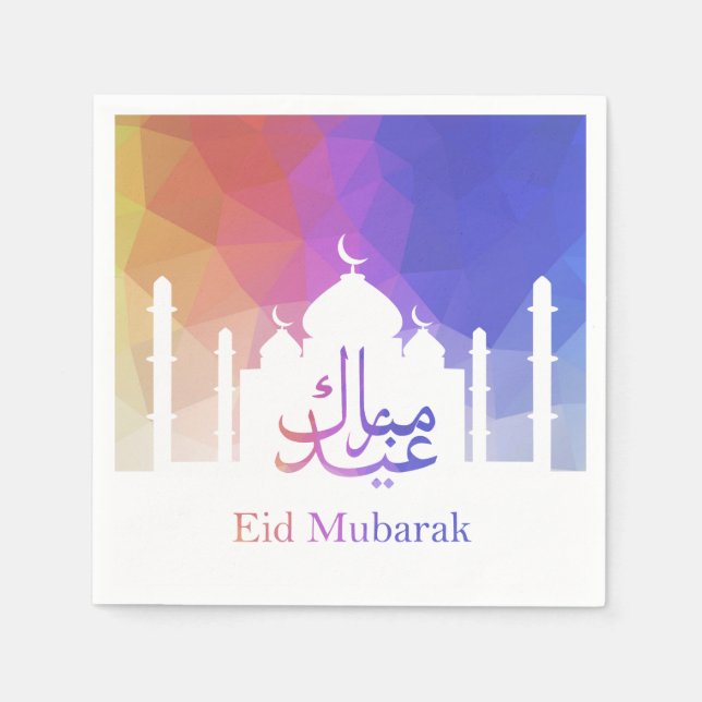 Farbenfrohe Regenbogen Polygonal Eid Moschee Paper Serviette (Vorderseite)