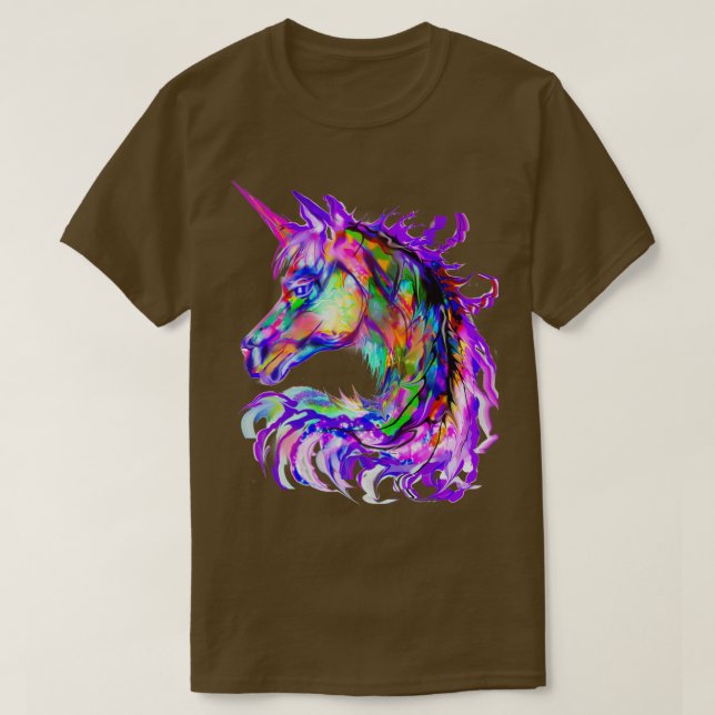 Farbenfrohe Regenbogen Psychedelic Unicorn Pferdek T-Shirt (Design vorne)