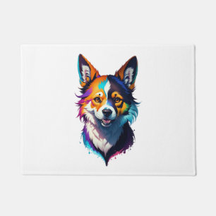 farbenfrohe Regenbogen-realistisches Corgi-Hunddes Fußmatte