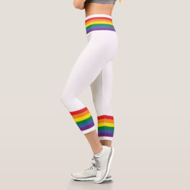 Farbenfrohe Regenbogen-Streifen Capri Leggings
