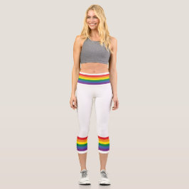 Farbenfrohe Regenbogen-Streifen Capri Leggings