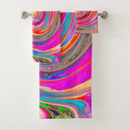Farbenfrohe Regenbogen-Swirl Retro-Design Badhandtuch Set