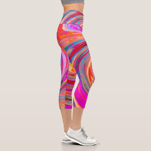 Farbenfrohe Regenbogen-Swirl Retro-Design Capri Leggings
