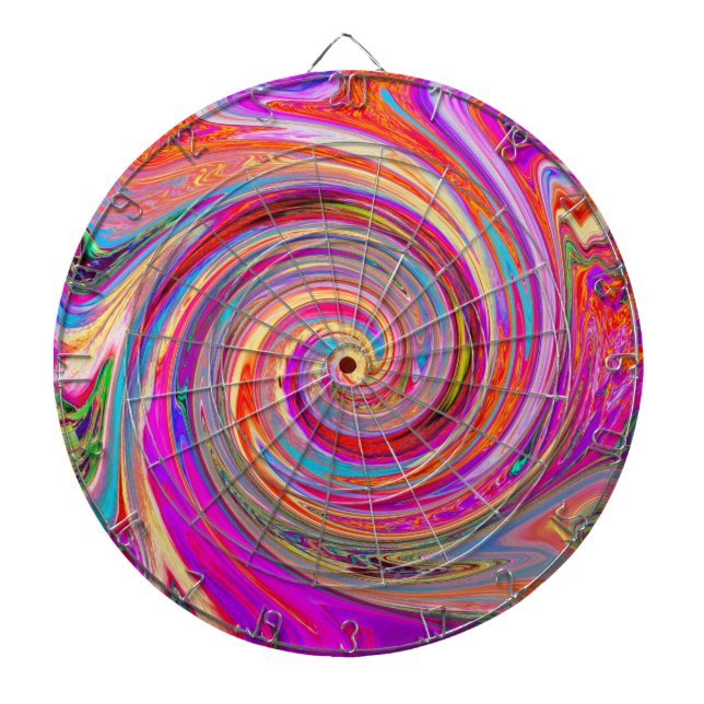 Farbenfrohe Regenbogen-Swirl Retro-Design Dartscheibe (vorne)