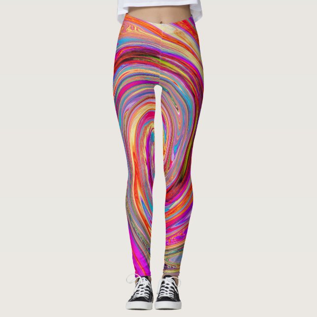 Farbenfrohe Regenbogen-Swirl Retro-Design Leggings (Vorderseite)