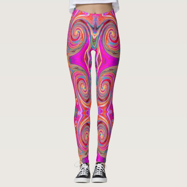 Farbenfrohe Regenbogen-Swirl Retro-Design Leggings (Vorderseite)