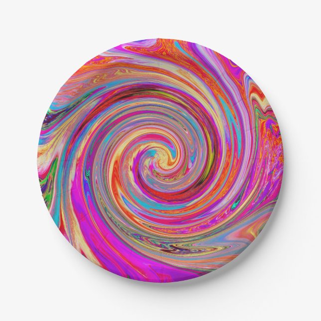 Farbenfrohe Regenbogen-Swirl Retro-Design Pappteller (Vorderseite)