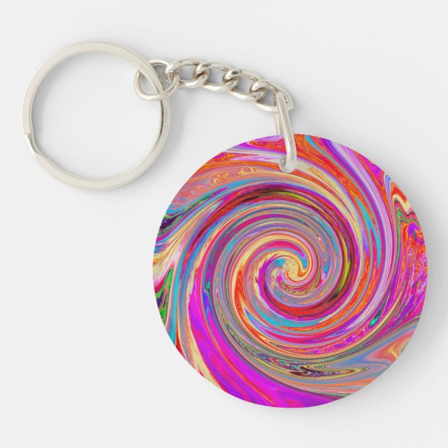 Farbenfrohe Regenbogen-Swirl Retro-Design Schlüsselanhänger (Vorderseite)