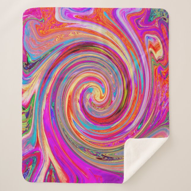 Farbenfrohe Regenbogen-Swirl Retro-Design Sherpadecke (Vorderseite)