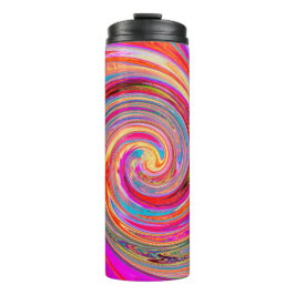 Farbenfrohe Regenbogen-Swirl Retro-Design Thermosbecher