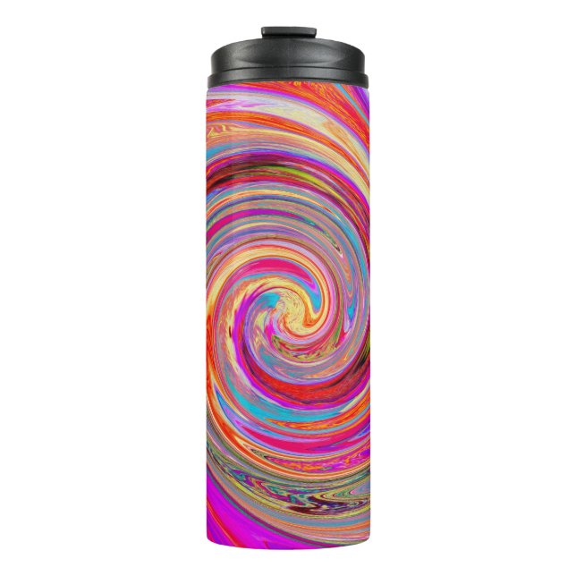 Farbenfrohe Regenbogen-Swirl Retro-Design Thermosbecher (Vorderseite)