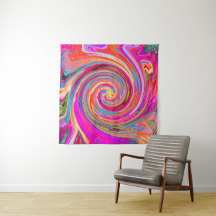 Farbenfrohe Regenbogen-Swirl Retro-Design Wandteppich