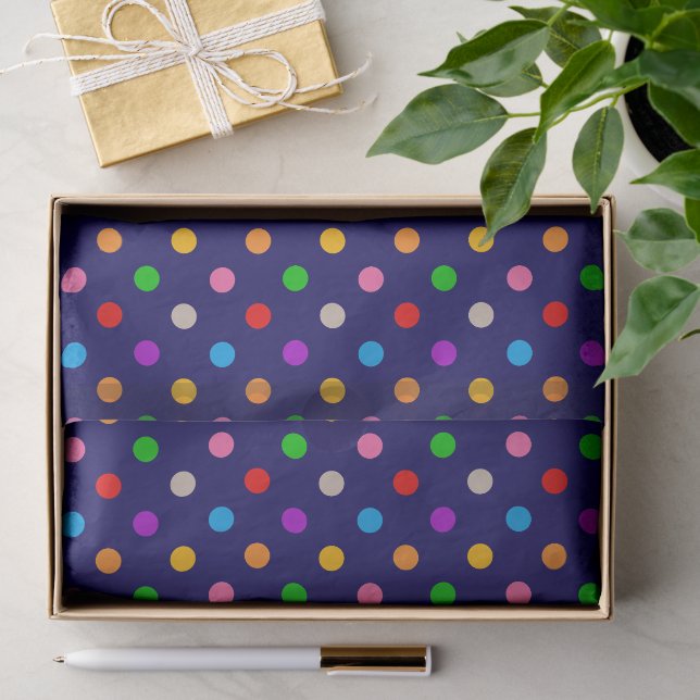 Farbenfrohe Regenbogen-Tupfen Blau  Seidenpapier (Geschenk)