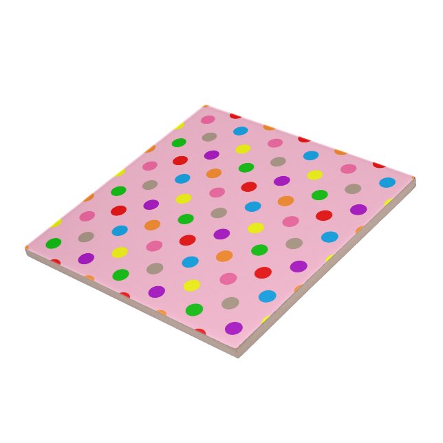 Farbenfrohe Regenbogen-Tupfen Rosa  Fliese (Seite)