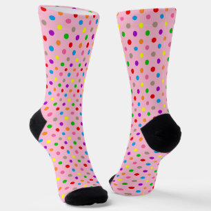 Farbenfrohe Regenbogen-Tupfen Rosa Socken