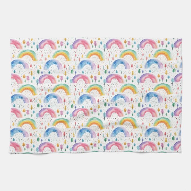 Farbenfrohe Regenbogen- und Baumstruktur Nahtloses Geschirrtuch (Horizontal)