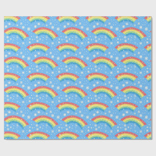 Farbenfrohe Regenbogen- und Schneeflockenmuster Geschenkpapier